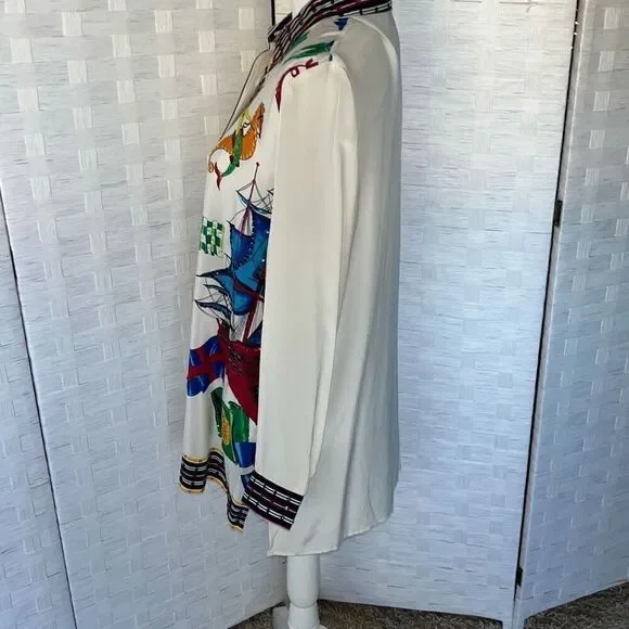 Amazing Diane Gilman Vintage 100% Silk Mermaid Nautical Sun Sequins Buttoned Blo - Picture 6 of 16